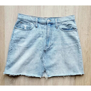 Madewell Rigid Denim Jean A-Line Distressed  Cut Out Light Wash Mini Skirt Sz 31